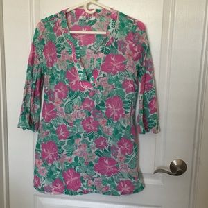 Tibi Sea Island ResortWear Floral Print Tunic Top